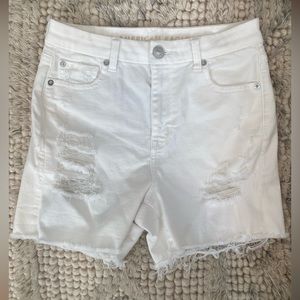 High-rise white denim shorts